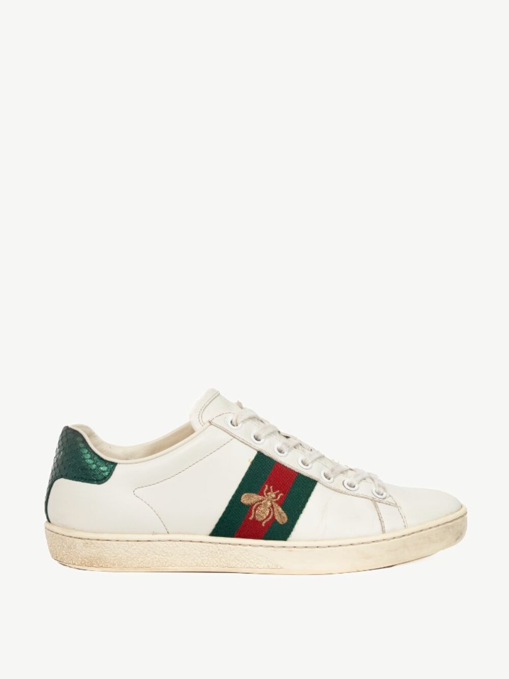 Gucci Ace Bee White Leather Lace-Up Sneakers